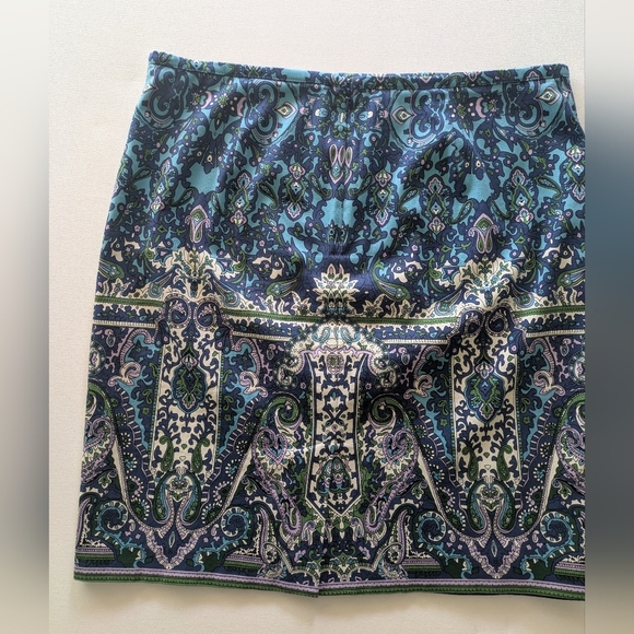 Talbots women's Blue PASLEY Abstract BOHEMIAN Print Mini Skirt Size 14P - Picture 5 of 10